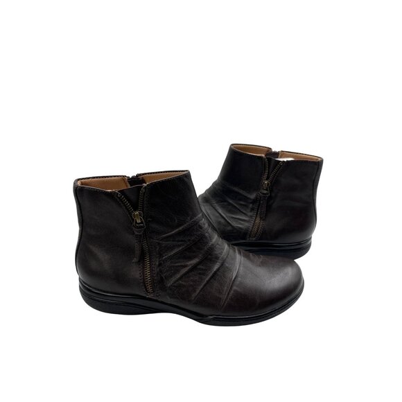 Clarks SZ 10 Stylist Casual Zip Ankle Boots Dark Brown Comfortable Bootie - Picture 3 of 9